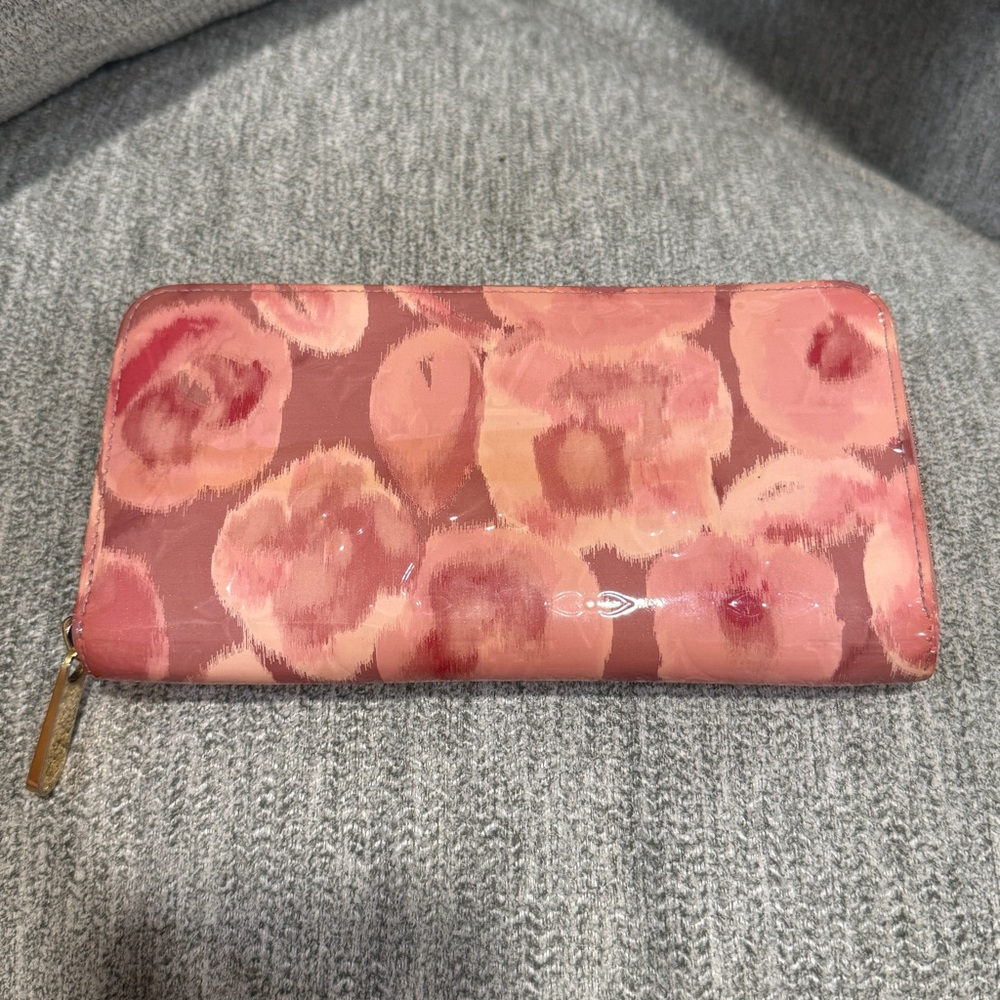 Louis Vuitton Pink Floral Wallet with Gold Zipper
